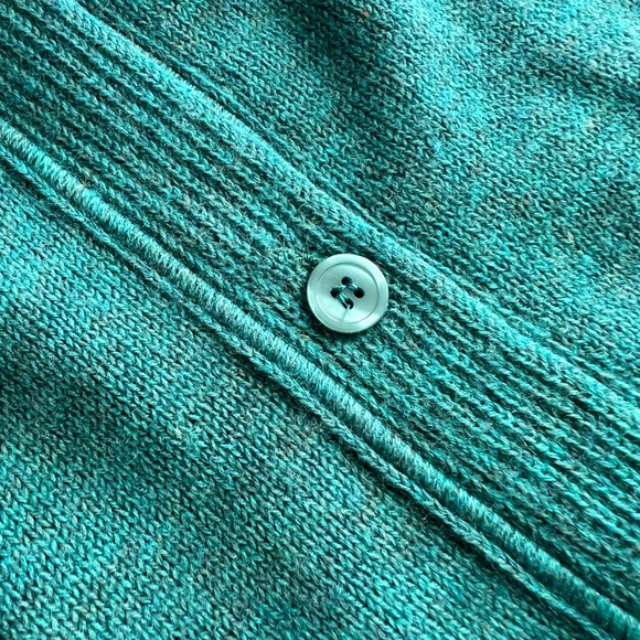 EUC VTG 80s Levanté Teal Lambswool Sweater dress cardigan shoulder pads WARM - Picture 13 of 16